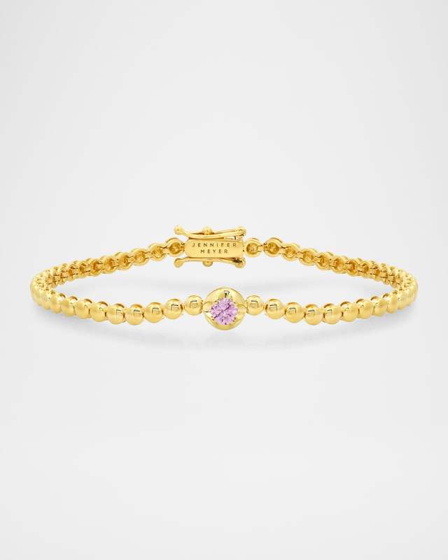 18K Yellow Gold 1 Illusion Set Pink Sapphire and Mini Bezel Tennis Bracelet
